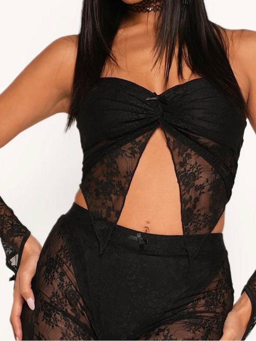 IHeartRaves Black Lace Cut-Out Two-Piece Set